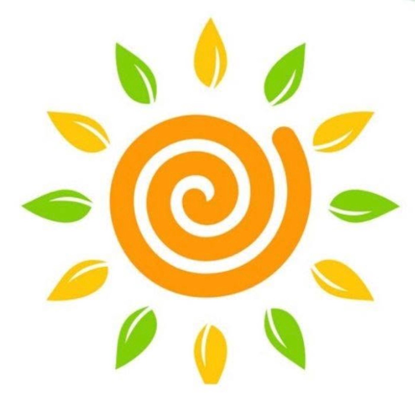 Arevik Eco-Club logo: an orange spiral sun ringed by green and yellow leaves